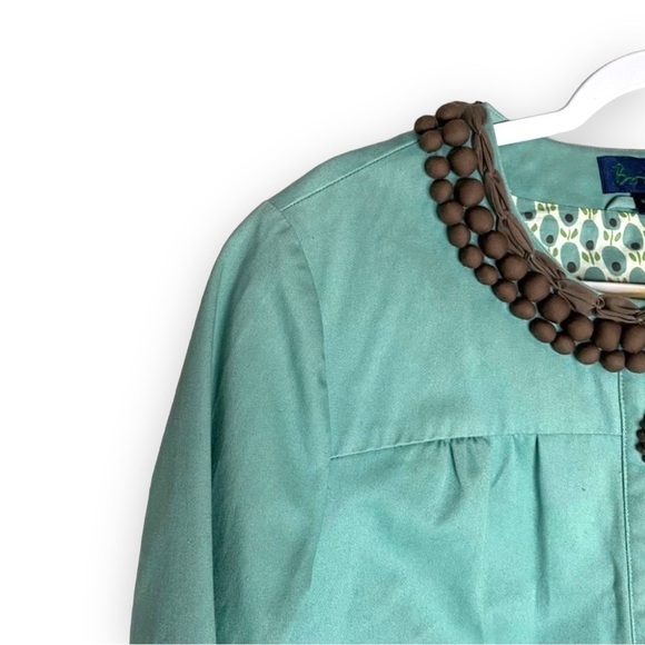 Boden Bauble Embellished Mid Length Spring Jacket Size 8 Teal FLAWED Lightweight - Picture 3 of 8